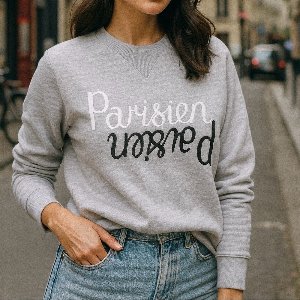 Maison Kitsuné NWT Parisien Mirror Logo Sweatshirt XS Grey Melange Crewneck